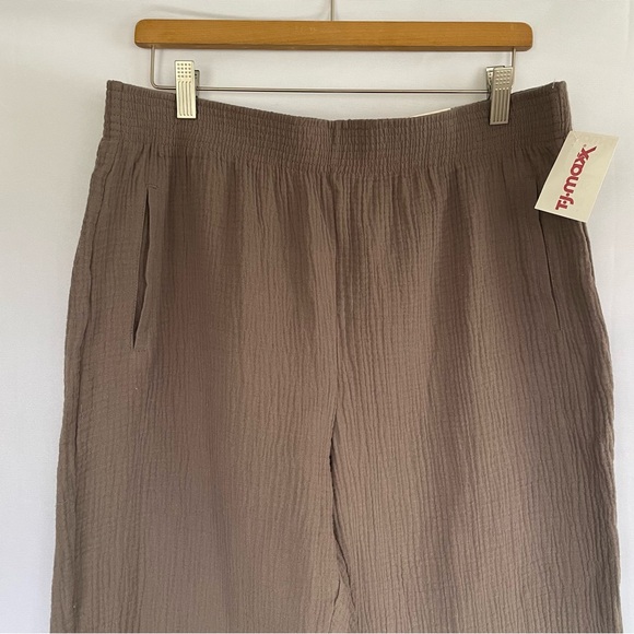 NWT JULES & LEOPOLD brown 100% cotton gauze pants pull-on Casual Wide leg size L - Picture 7 of 9